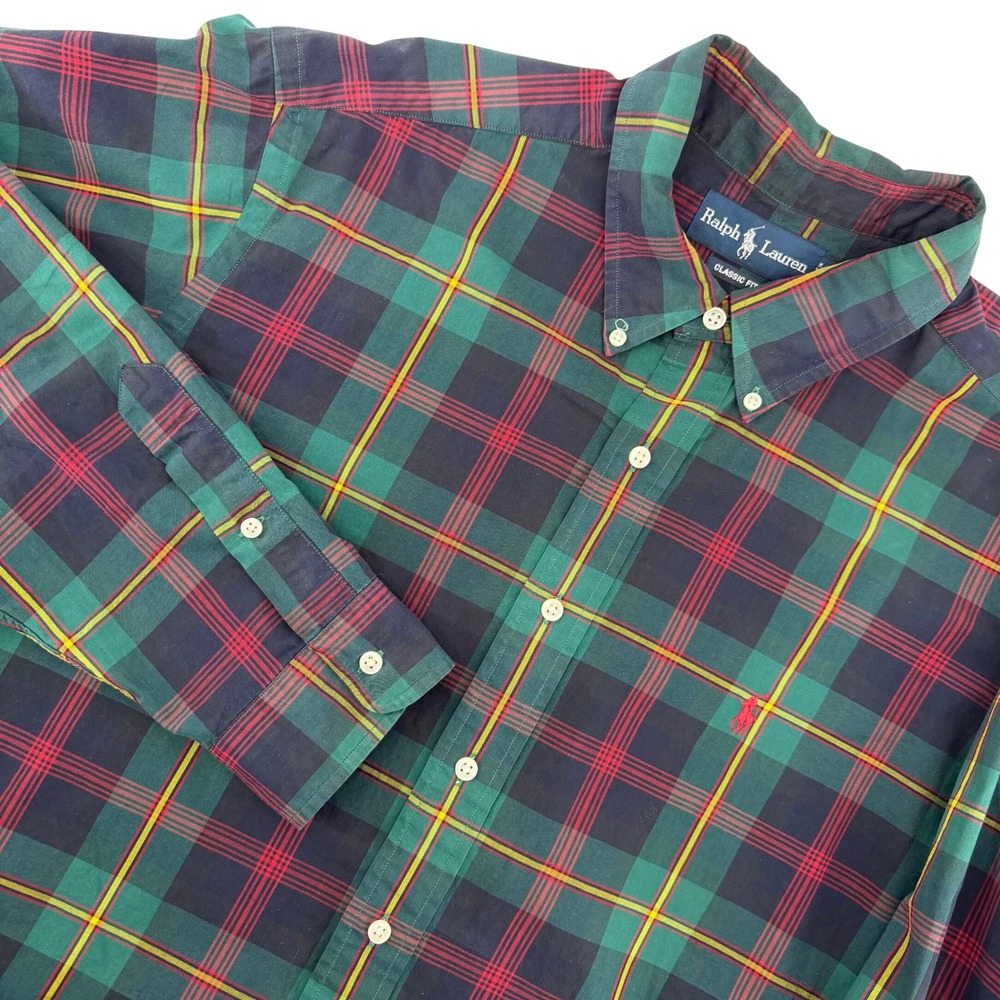 Ralph Lauren Button Down Mens XL Green Plaid Classic Fit Long Sleeve Shirt Prep